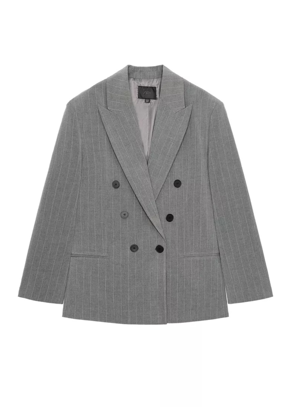 Zara Gray Pinstripe Double-Breasted Blazer